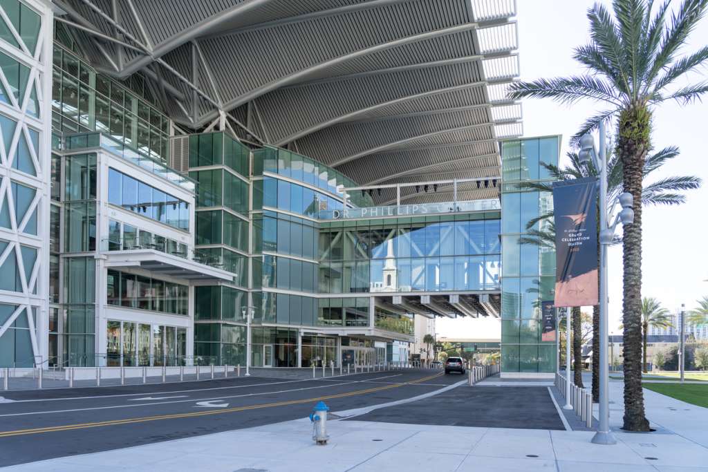 The entrance to Dr. Phillips Center for the Performing Arts in downtown Orlando, Florida, USA. stock photo - renting in orlando florida